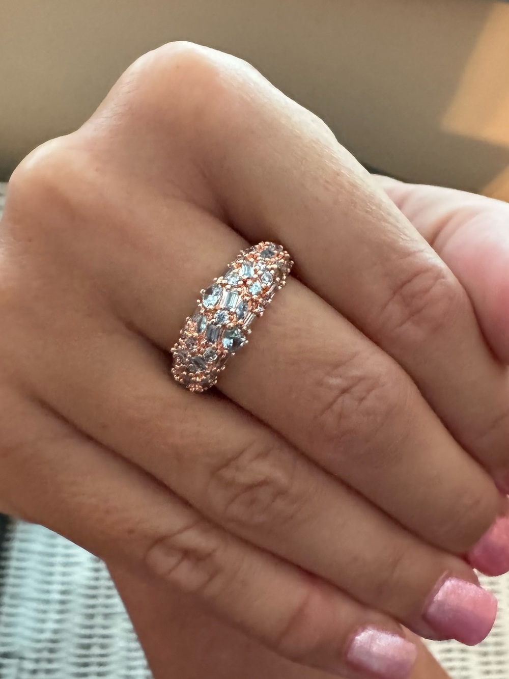 Bomb Party Ring - Size 8 - Aquamarine &Rose Gold